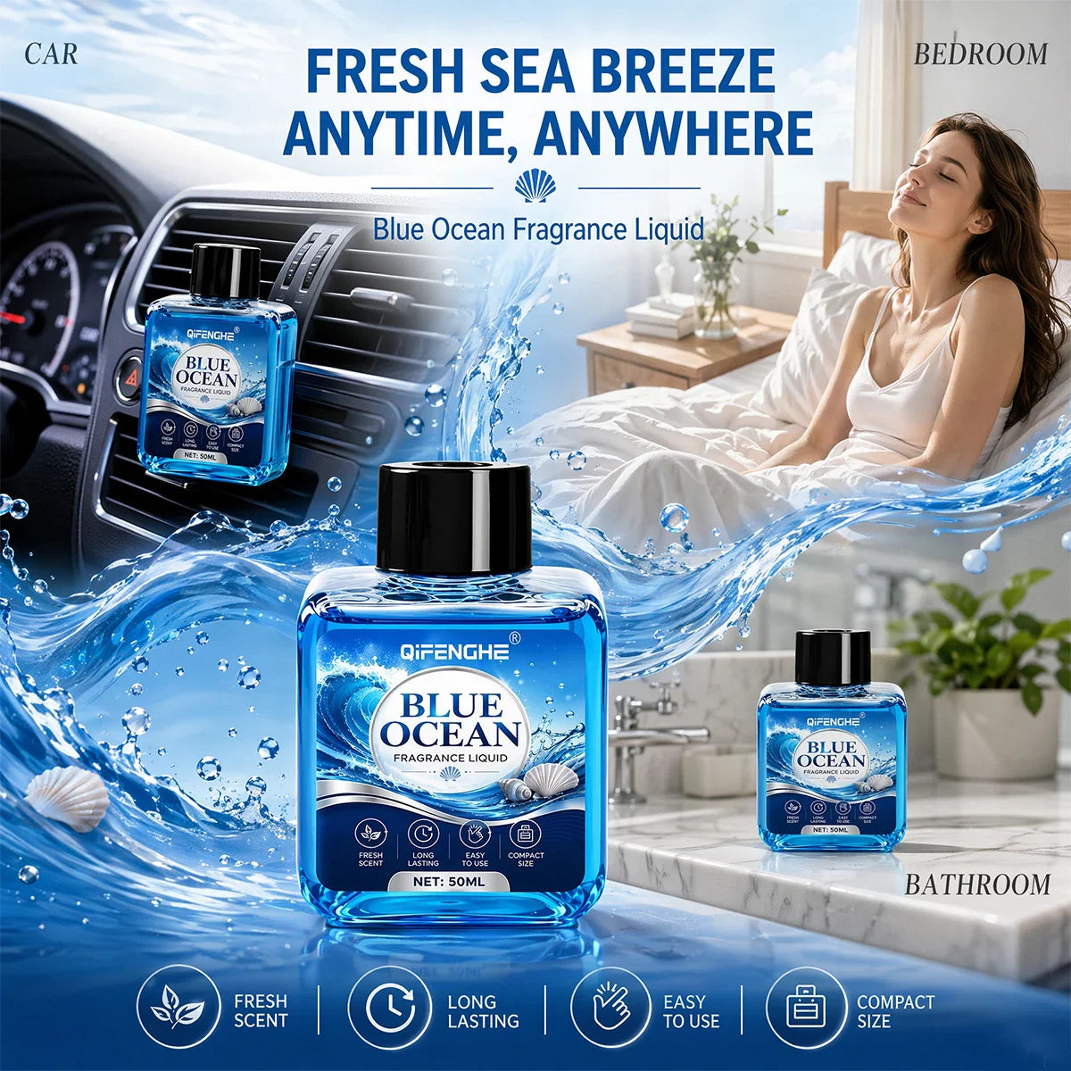 QIFENGHE Blue Ocean Car Air Freshener Liquid 50ML