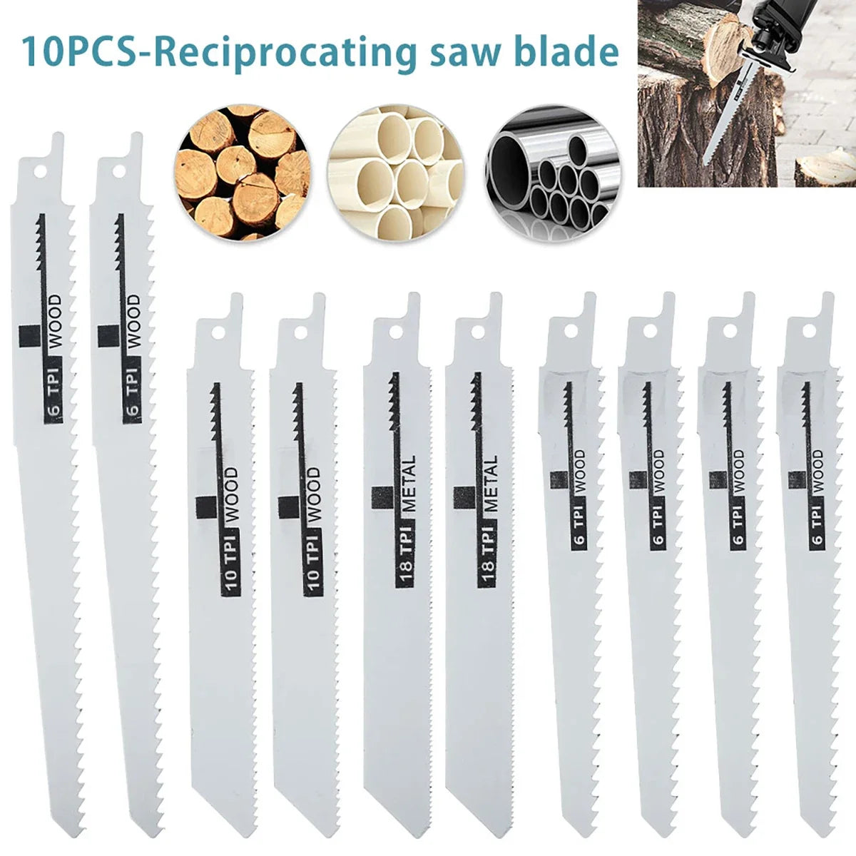 10Pcs Reciprocating Saw Blades Multi-Purpose Saber Saw Handsaw for Wood Metal Plastic Pipe Cutting Power Tool Accessories Peaceful Pleasures Health and Wellness Default Title