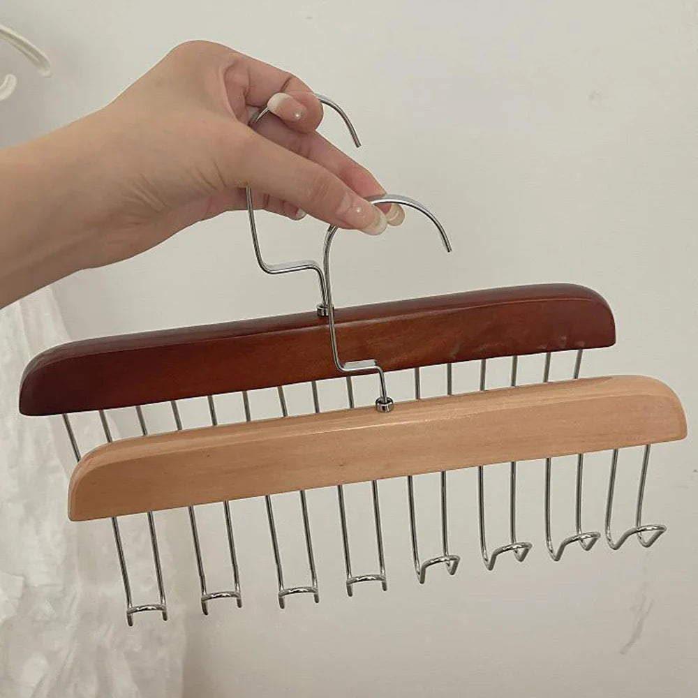 Multi-Layer Wooden Hanger with 8 Hooks | 360° Closet Organizer
