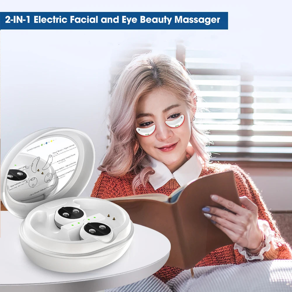2-IN-1 Face & Eye Beauty Massager Micro-current Red Light EMS Anti Aging Bags Dark Circles Reduce Electric Eye Rejuvenation Pads Peaceful Pleasures Health and Wellness