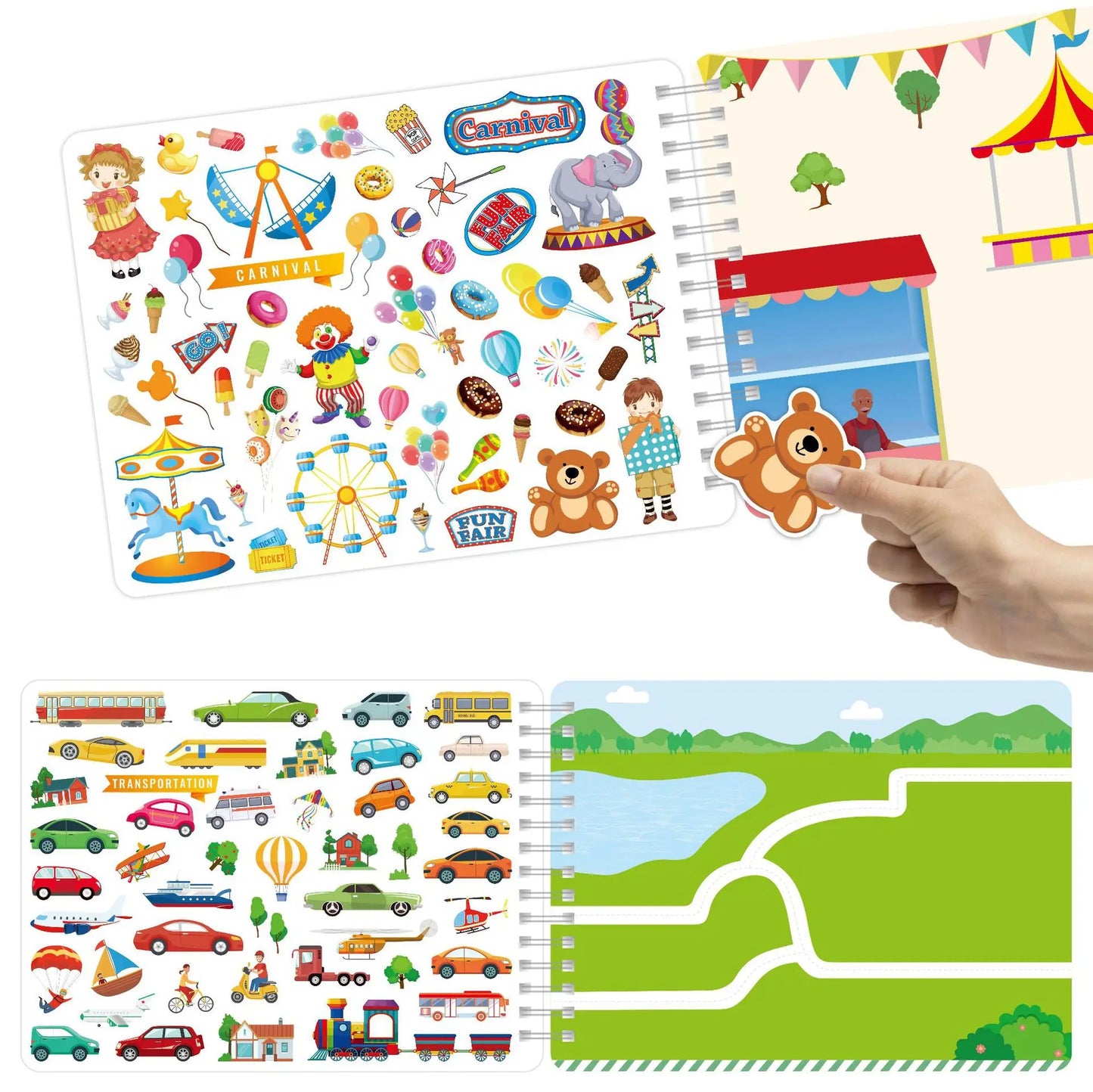 Reusable Sticker Book Kids DIY Coloring City Map Stickers Fun Early