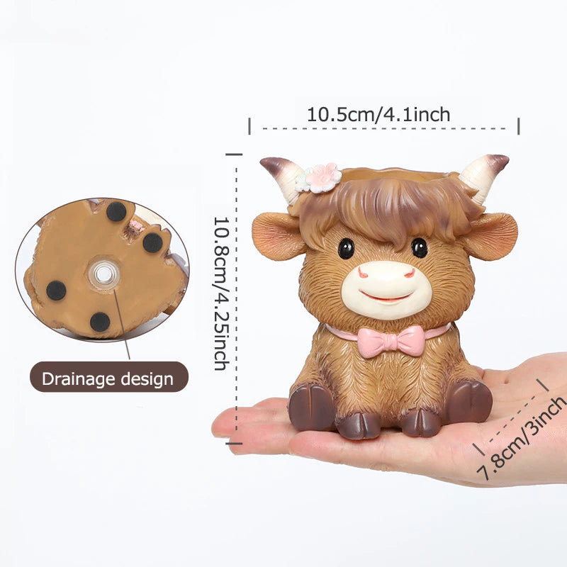 Highland Cow Resin Succulent Planter | Mini Cute Flower Pot