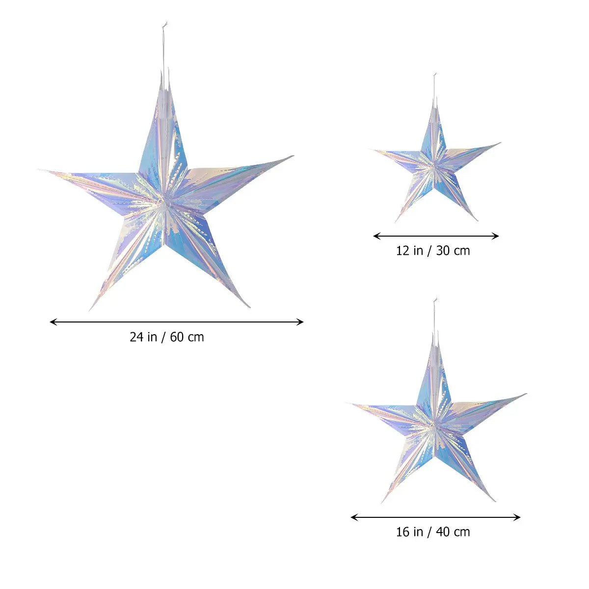 3Pcs Iridescent Neon Film Star Pendant Party Hanging Ornament for Christmas Wedding Birthday Home Store Hotel Decor 12 16 24 Peaceful Pleasures Health and Wellness