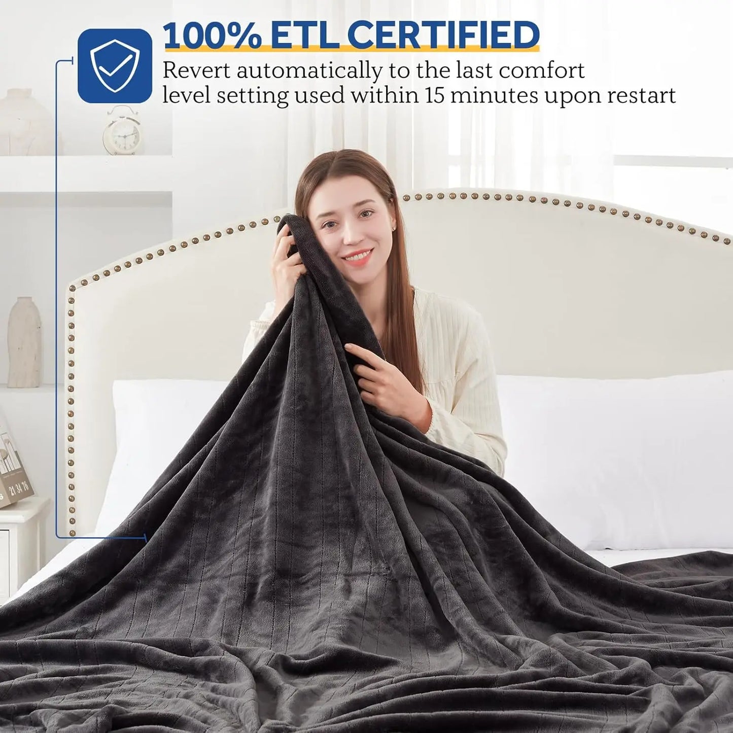 Queen Size Flannel Electric Blanket – 10 Levels, Grey Peaceful Pleasures Health and Wellness