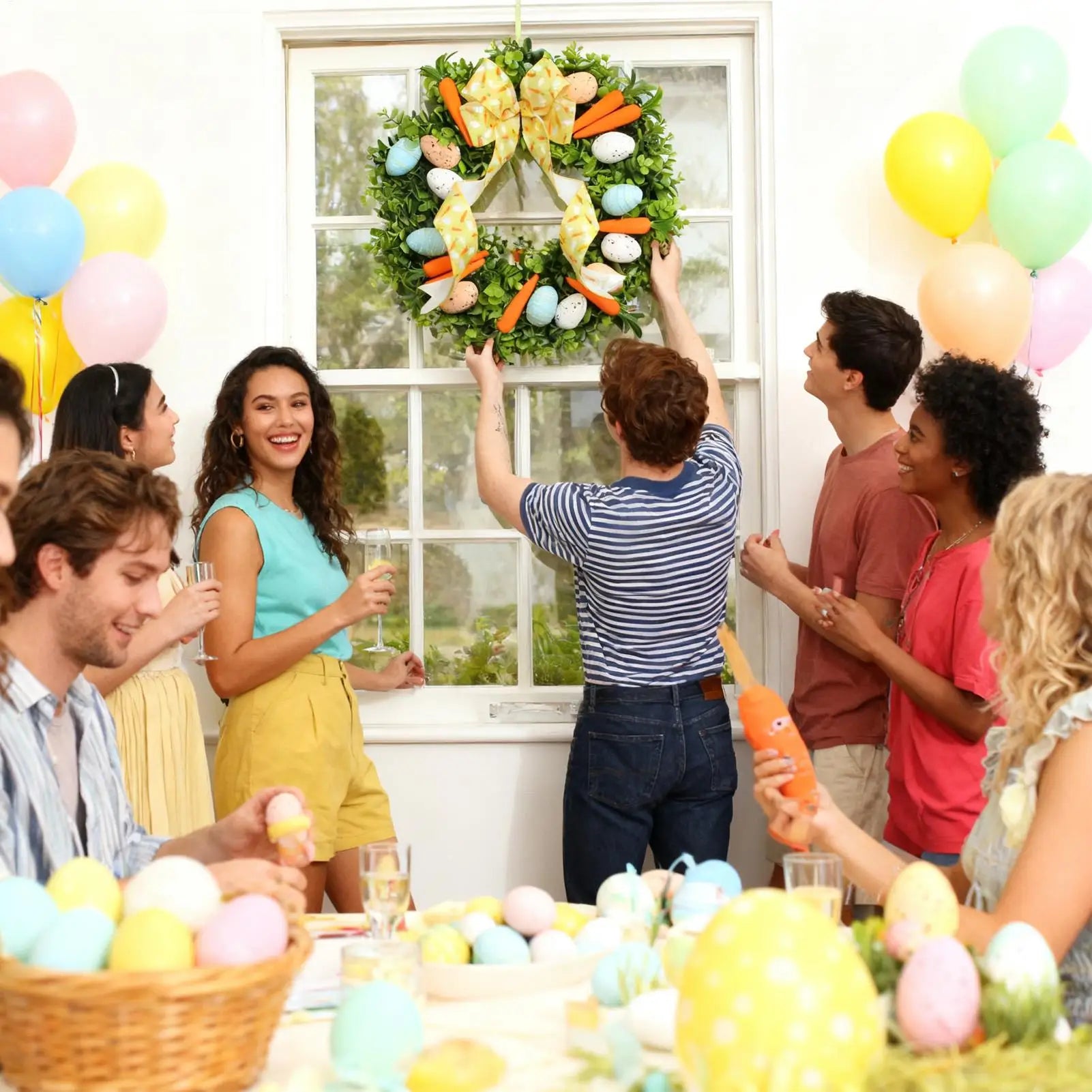 Easter Wreaths Handmade Cute Egg Carrot Design Festive Garland Front Door Wreath For Friends Family Gatherings Window Outdoor Peaceful Pleasures Health and Wellness