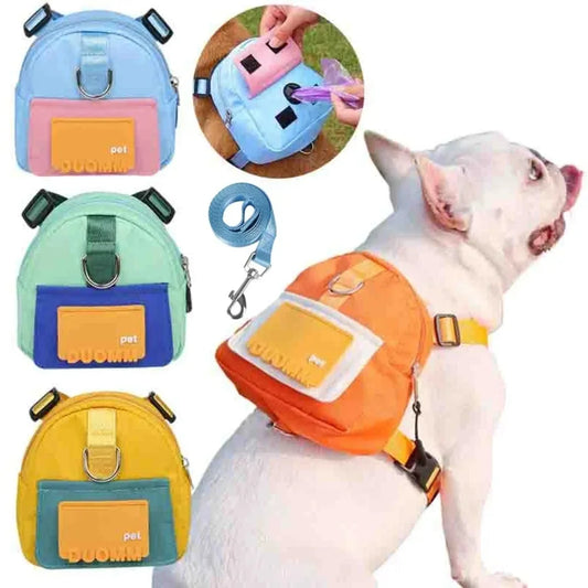 Pet Snack Storage Bag with Leash Large-capacity Multifunction Dogs Backpack Adjustable Harness Backpack Suitable Pet Travel Walk Peaceful Pleasures Health and Wellness