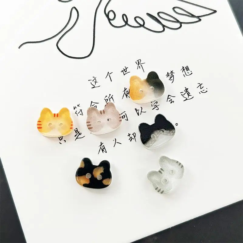 Cute Cat Resin Buttons 20pcs | 12/17mm Colorful DIY Craft