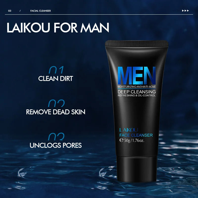 LAIKOU Men Facial Cleanser Face Washing Moisturizing Man Skin Care Oil Control Blackhead Remove Scrub Cosmetics Deep Norishing Peaceful Pleasures Health and Wellness