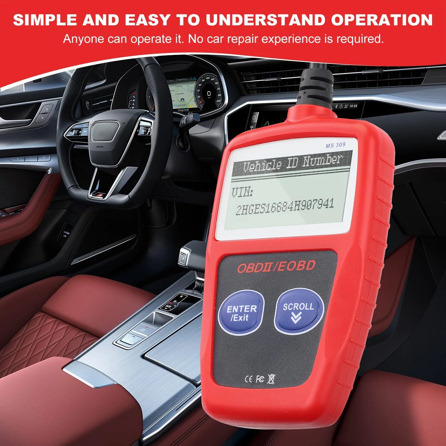 Obd2 Car Diagnostic Tool, Ms309 Obdii Eobd Fault Code Reader, Ecu Diagnostic Tool - with I/M 24000 Check Engine Light Reset Function, No Battery Required, Compact Design, Handheld Device, Car Diagnostics, Vehicle Owners, Auto Peaceful Pleasures Health and Wellness