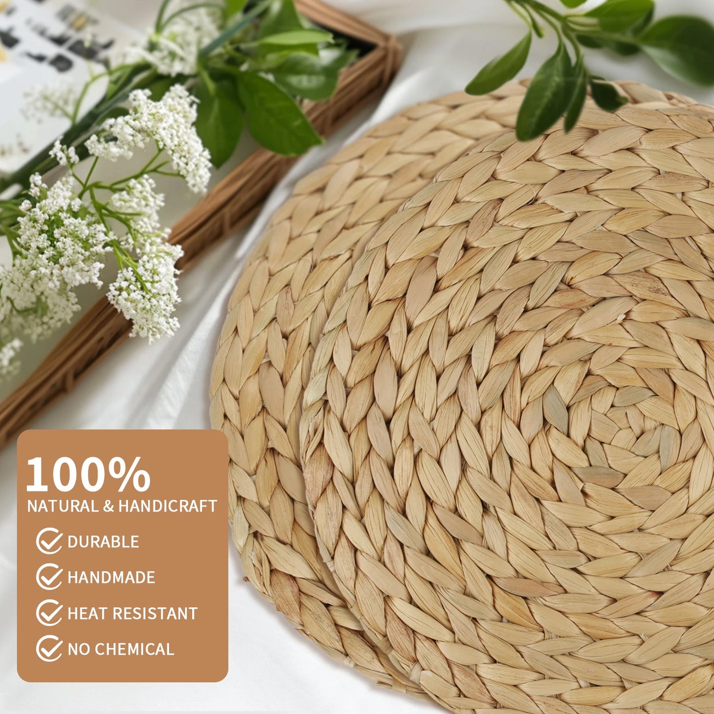 Pot Mats Round Handwoven Rattan Placemats Natural Straw Braided Heat Resistant Table Place Mats For Dining Home Wedding Decor Peaceful Pleasures Health and Wellness