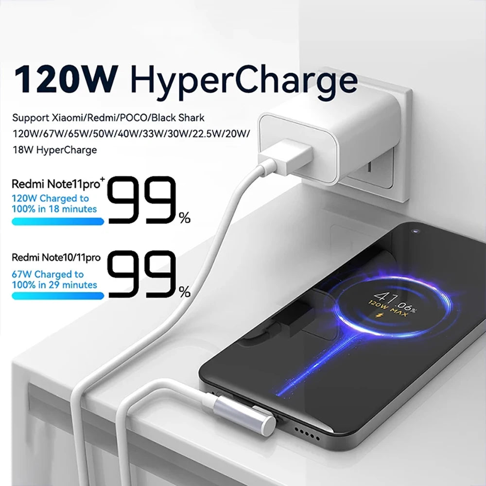 90° Elbow USB-C Cable 120W Fast Charging for Xiaomi Redmi
