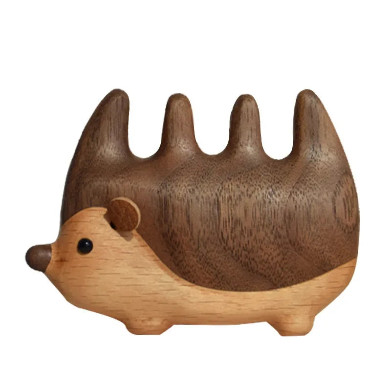Massage Comb Cartoon Hedgehog Black Walnut Wood Meridian-unblocking Comb Creative Cartoon Animal Portable Wooden Head Care Comb Peaceful Pleasures Health and Wellness