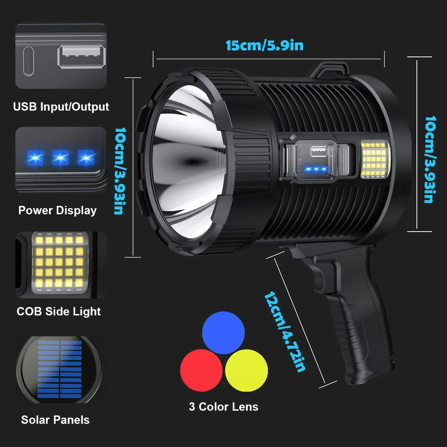 ESMARTER 30W Rechargeable LED Spotlight – Solar & USB, IPX5