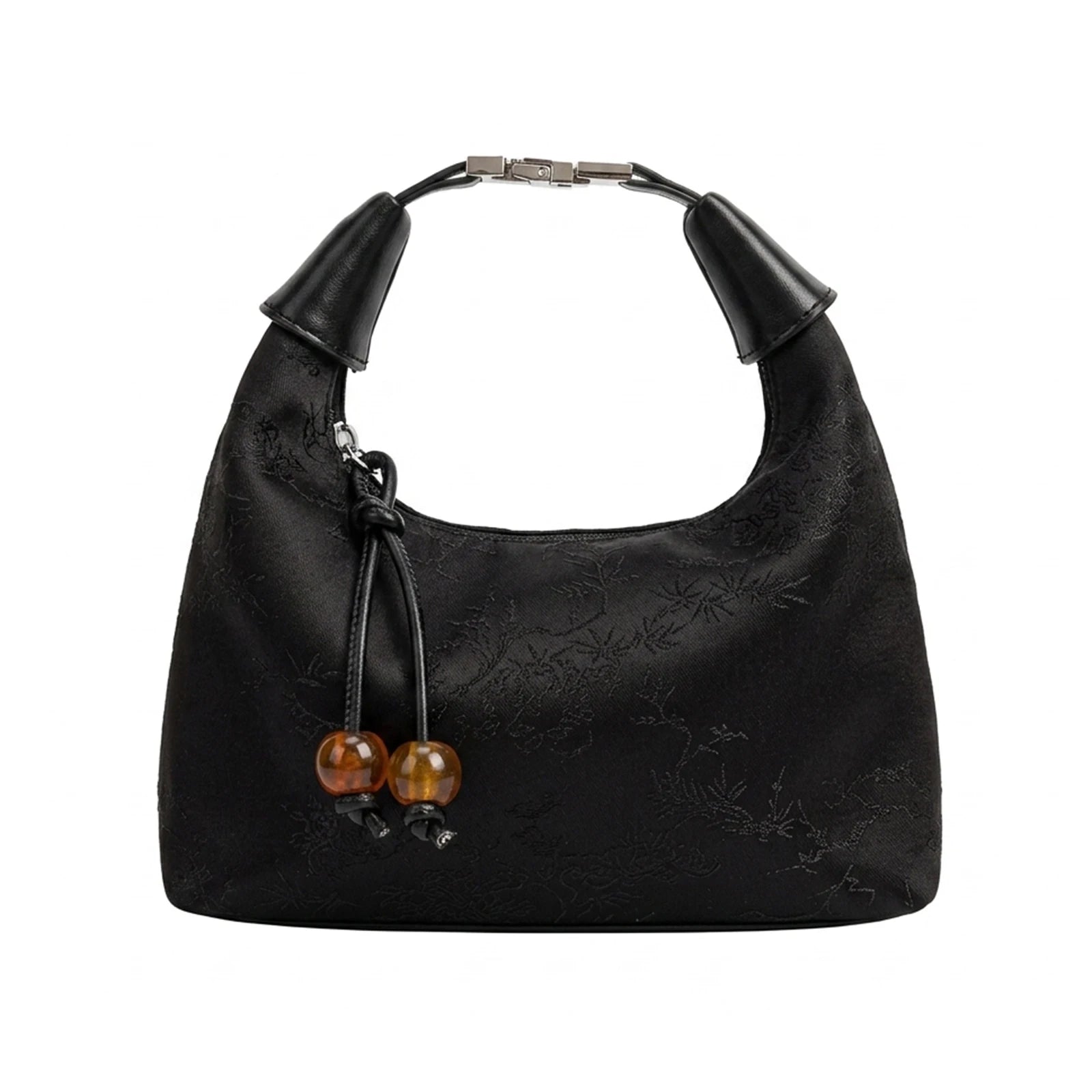 Embroidered Pea-Shaped Handbag For Women With Adjustable Strap And Traditional Design Peaceful Pleasures Health and Wellness black