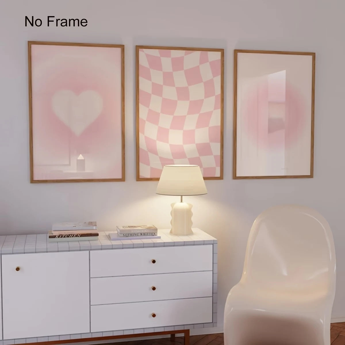 3-Piece Pink Love Gradient Plaid Canvas Wall Art Print Set
