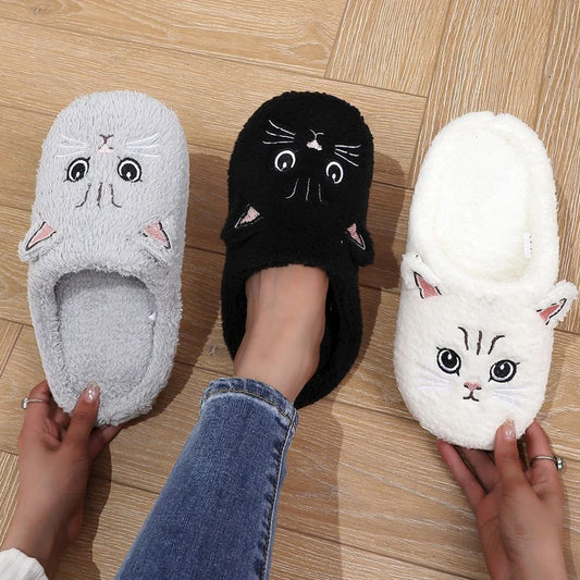 Women's Furry Cat Slippers – Soft Plush Non-Slip Indoor House Shoes