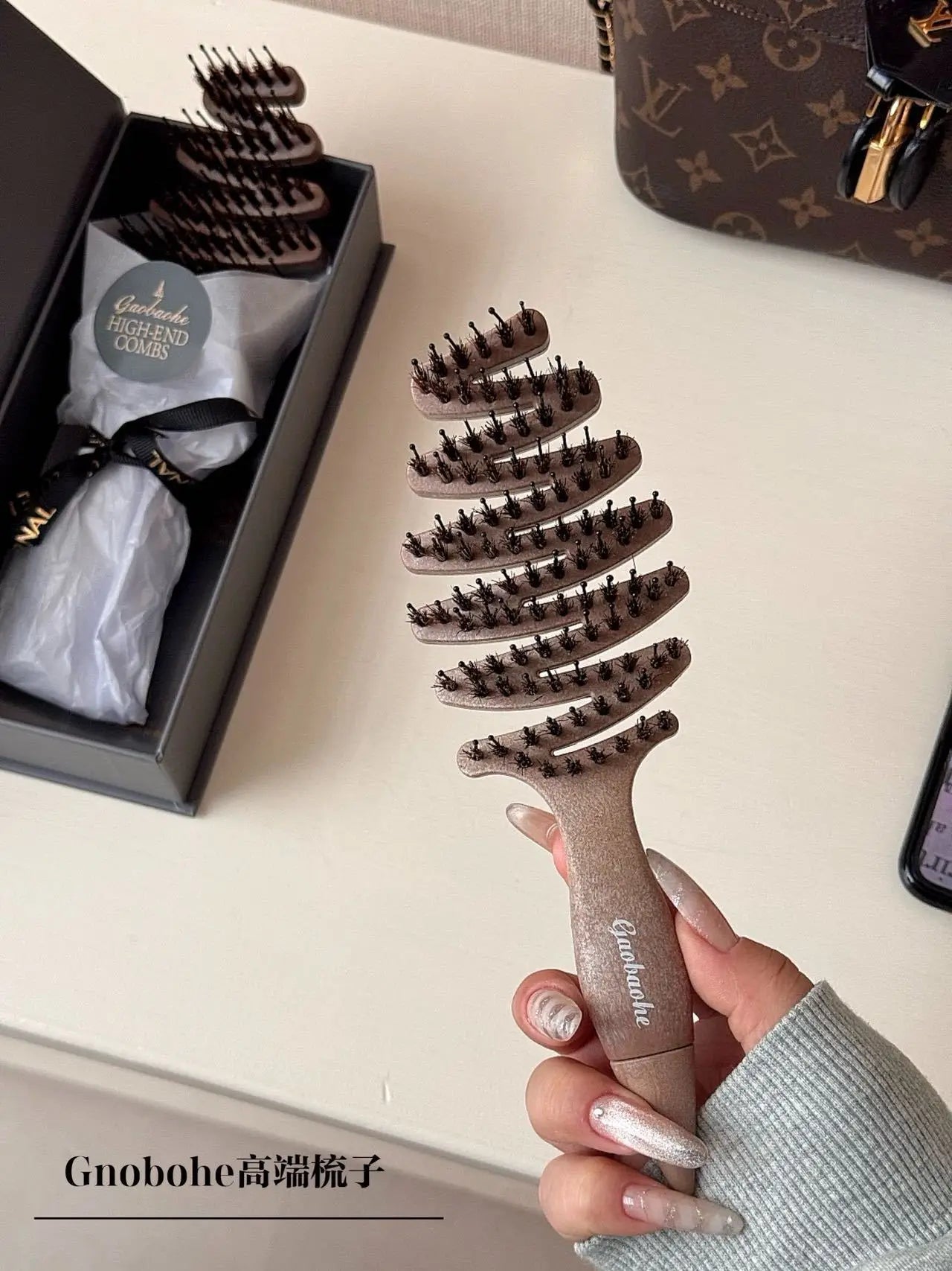 Boar Bristle Hair Brush & Scalp Massager – Anti-Static Paddle Comb Hair Brush Peaceful Pleasures Health and Wellness Light Brown