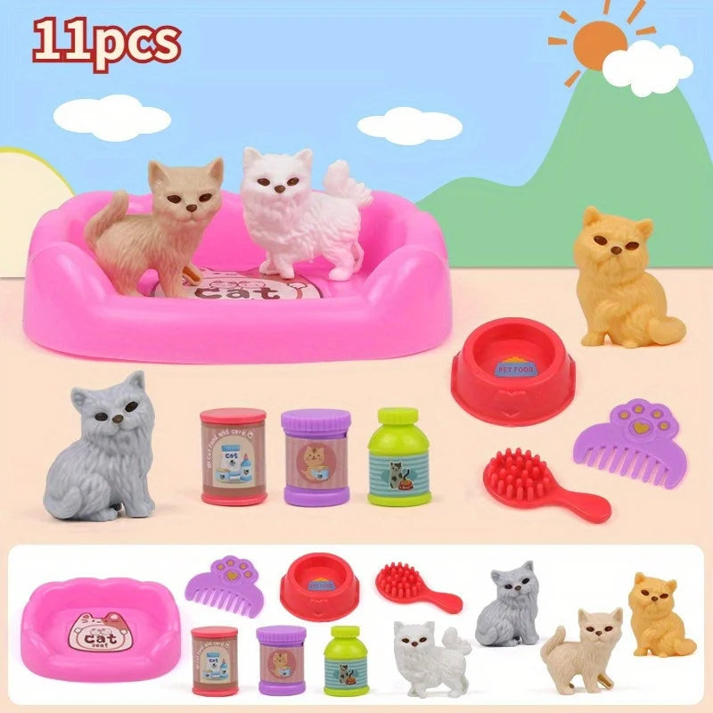 Cute Dog Family Playset – Pet Basket Cage Scene Toy Set