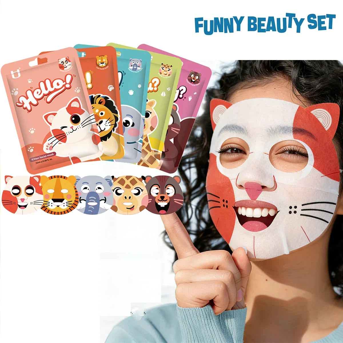 Cute Animal Character Sheet Masks, Deep Moisturizing Soothing Face Masks for Kids Teens Women Girls Night Party Skin Care Spa Peaceful Pleasures Health and Wellness