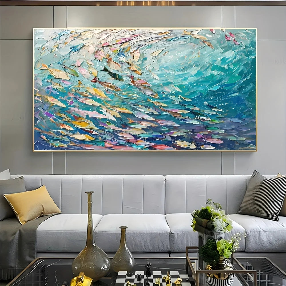 1pc Art Deco Style Large Abstract Fish Canvas Wall Art, 3D Texture Marine Frameless Poster for Living Room, Bedroom, Dining Room Peaceful Pleasures Health and Wellness ZLH4321 90x180cm No Frame