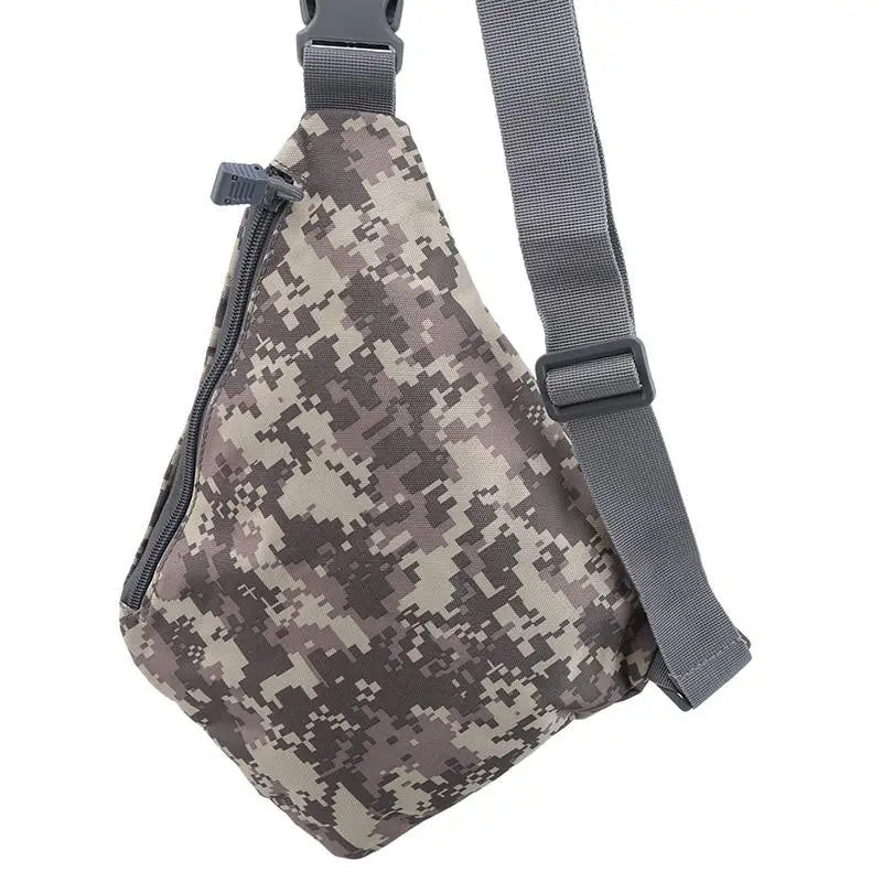 Outdoor Cycling Crossbody Bag Multi Functional Tactical Chest Bag Mountaineering Army Fans Chest Hanging Bag Men's Shoulder Bag Peaceful Pleasures Health and Wellness camouflage (left)