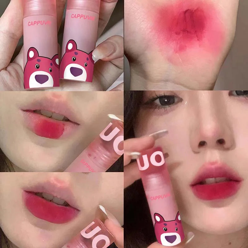 Cappuvini Bear Matte Liquid Lipstick – Strawberry Red & Nude Pink