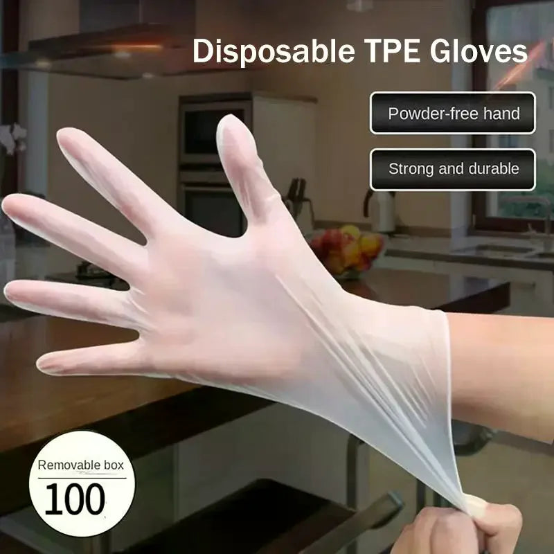 100-Pack Disposable TPE Gloves | Food Grade S/M/L/XL