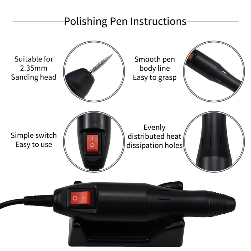 Professional Glazing Nail Drill Manicure 20000 RPM Pedicure Tool 12W Electric Nail Drill File With Nail Drill Bits Peaceful Pleasures Health and Wellness