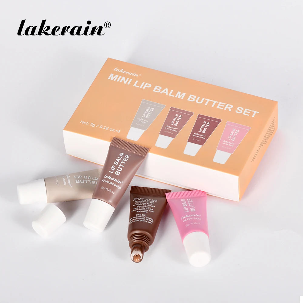 Mini Summer Butter Lip Balm Set, 4-piece set for moisturizing and glossy lip oil, lightens lip lines and prevents chapped lips, Peaceful Pleasures Health and Wellness 4pcs-1set