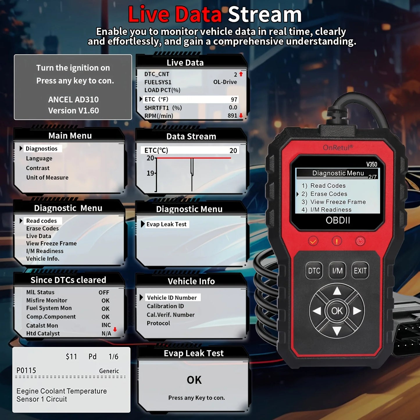 Advanced Obd2 Scanner V350 - Handheld Diagnostic Tool for All Vehicles, Reads Engine Faults, Tests Battery, Analyzes and Tests Engine Performance, 350+ Readiness Check Codes, Dtc Book, 35, 901+ Readiness Check Codes, Vehicle Peaceful Pleasures Health and Wellness