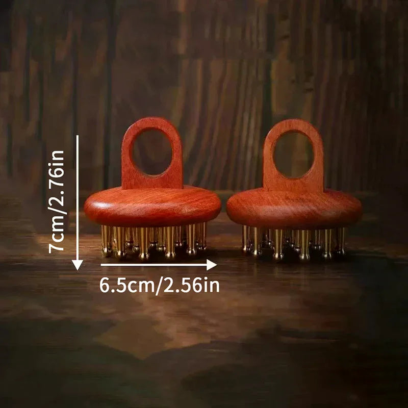 Head Meridians Massage Comb Copper Sandalwood Meridians Fine Tooth Comb Needling Guasha Scalp Massage Brush Relax Body Massager Peaceful Pleasures Health and Wellness