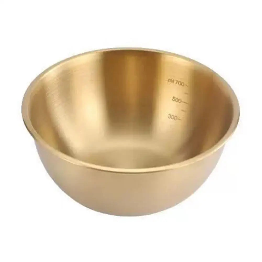 Korean 304 Stainless Steel Bowl 스텐볼 Food Grade Round Mixing Bowl for Salad & Bibimbap, Multi-Purpose Kitchen 스텐그릇 Peaceful Pleasures Health and Wellness Golden