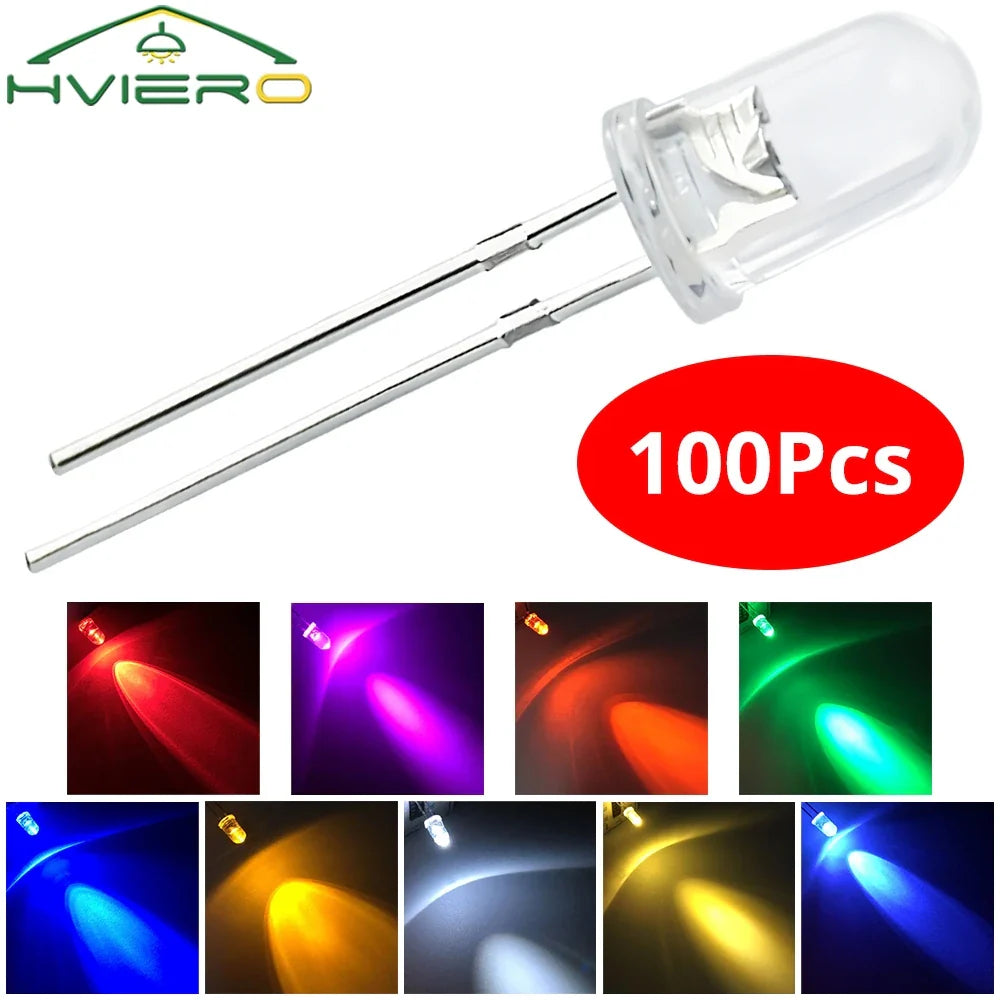 100pcs 5mm LED Diodes – Super Bright Water Clear DIY Bulbs
