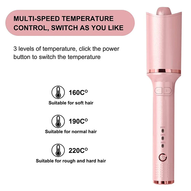 Automatic Rotating Styling Tool Hair Curler with Ceramic Ionic Barrel and Smart Anti-Stuck Sensor (Pink) Peaceful Pleasures Health and Wellness