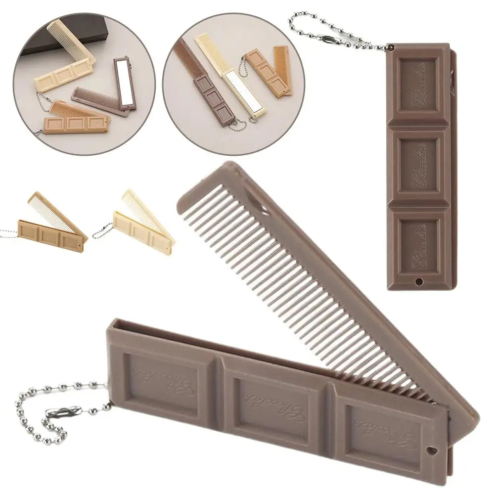 2-in-1 Chocolate Folding Comb with Mirror | Travel Hair Comb