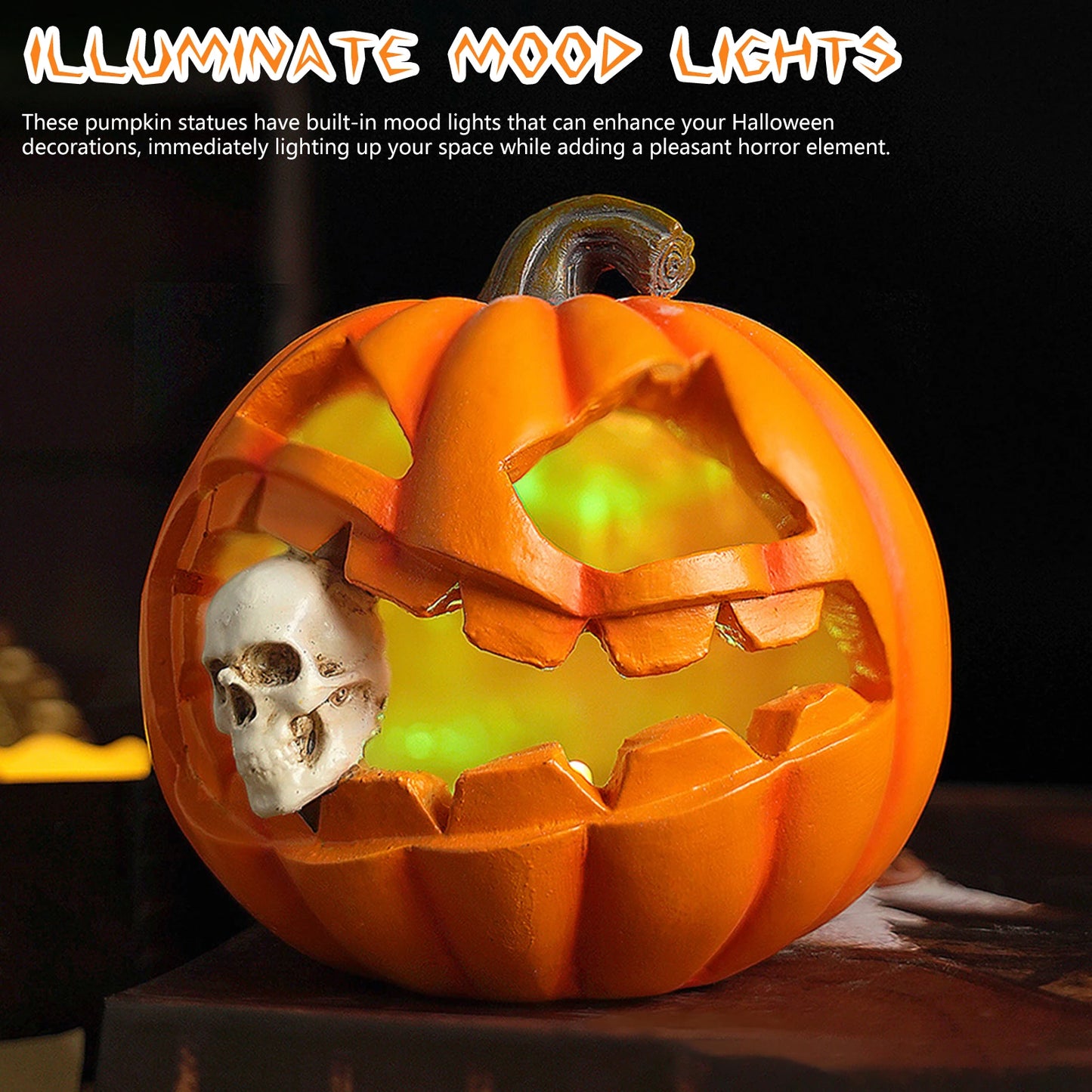 Halloween Pumpkin Ghost Skull Resin Decor Vintage Tabletop Sculpture for Spooky Party Home Office Garden Decoration Peaceful Pleasures Health and Wellness