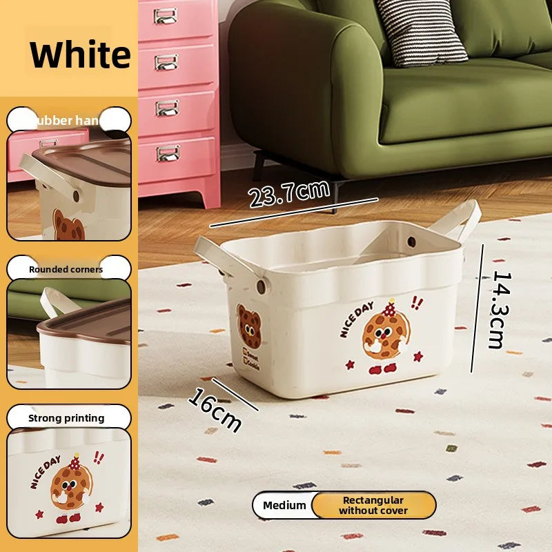 Cartoon Pattern Lidded Storage Box for Toys Snacks Dustproof Desktop Container Household Storage Solution for Various Items Peaceful Pleasures Health and Wellness White without Lid M 1 Pc