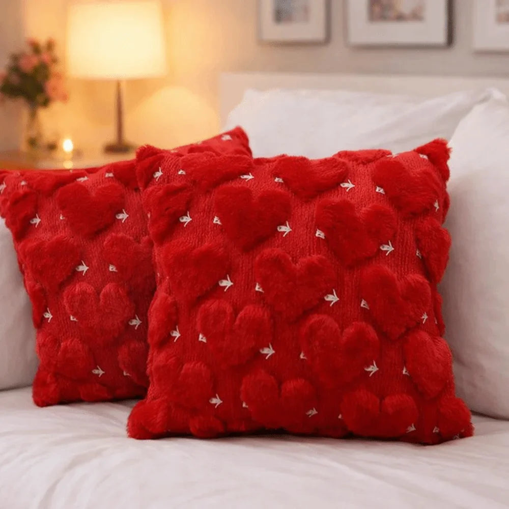 Heart Embroidery Pillow Cover 45x45cm | Soft Sofa Cushion Case