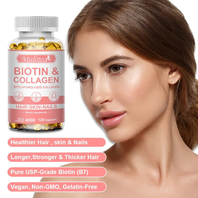 Mulittea Biotin & Collagen Capsules for Hair, Skin & Nails Dietary Supplement Peaceful Pleasures Health and Wellness