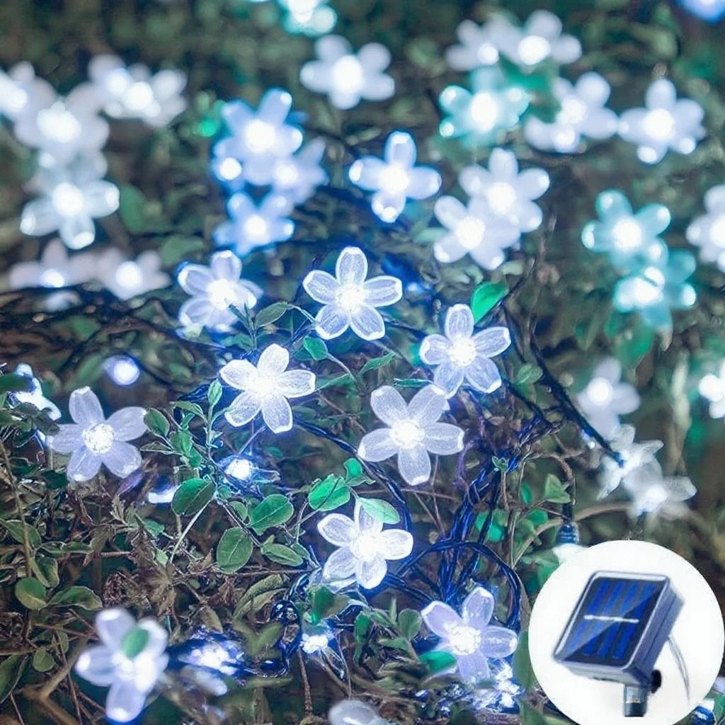 Solar Cherry Flower String Lights – 20m Waterproof Garden Garland
