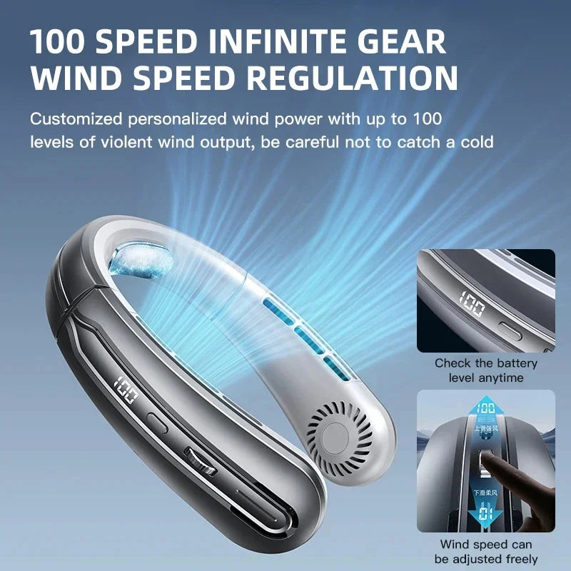 Mini New USB Hanging Neck Fan 8000mAh Rechargeable Bladeless Portable Mute LED Digital Display Electric Fans Air Cooler Peaceful Pleasures Health and Wellness