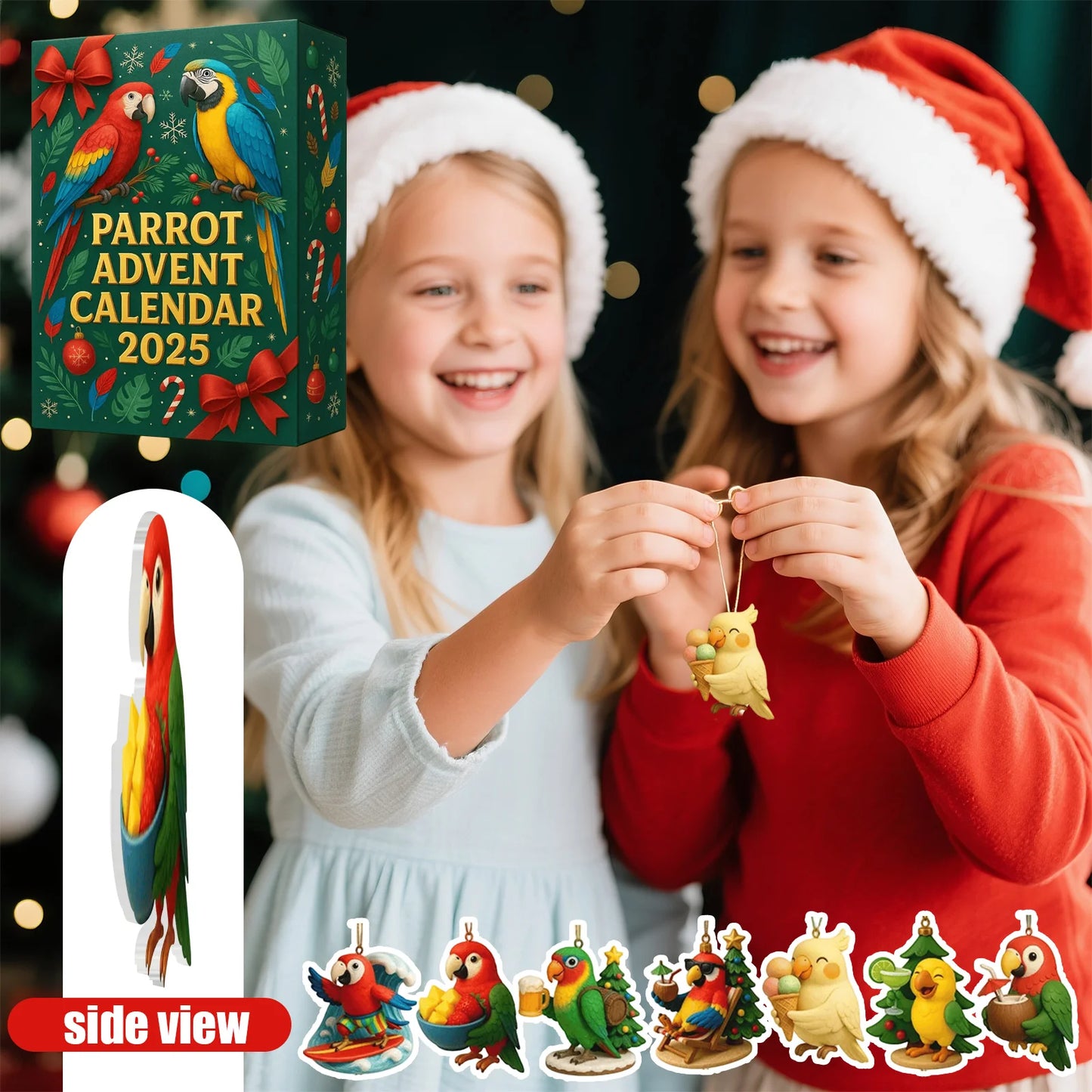 Parrot Advent Calendar – 24-Day Christmas Countdown Bird Ornaments