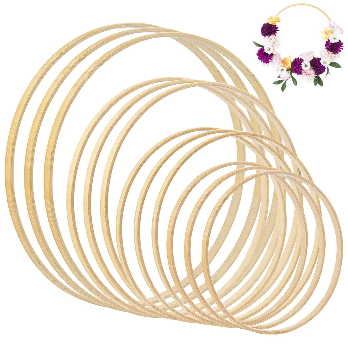 Wreath Rings, 3Pack 4Sizes (6 8 10 12lnch) Wooden Bamboo Floral Hoop Wreath Macrame Craft Hoop Rings for DlY Christmas Wedding Peaceful Pleasures Health and Wellness