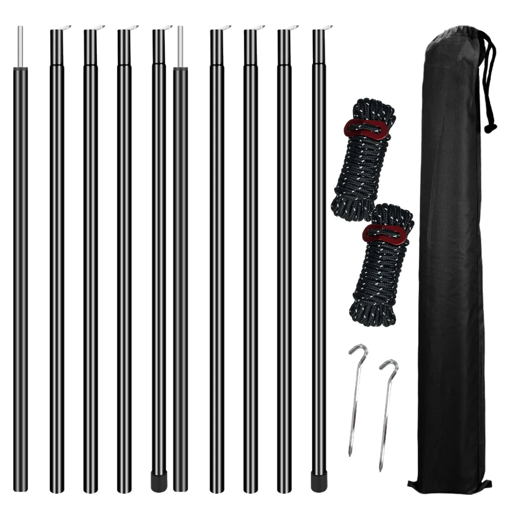 Set of 2 Tent Poles Adjustable Tarp Poles Steel Rods for Tarp Canopy Hiking Camping Replacement with Pegs & Reflective Ropes Peaceful Pleasures Health and Wellness