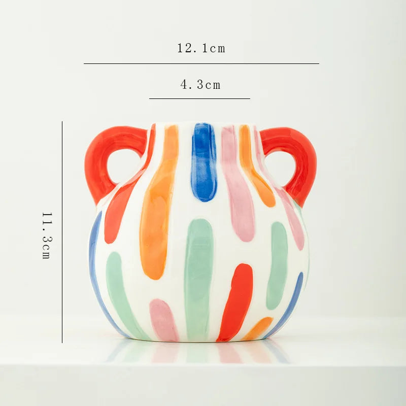 Colorful Stripes Ceramic Vase | Modern Tabletop Flower Decor