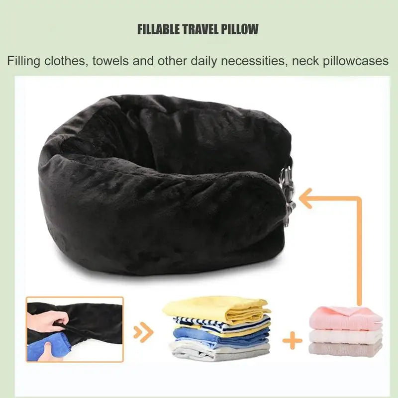 Travel Neck Pillow That You Stuff With Clothes Portable Outdoor Travel Storage Bag Pillow Car Headrest Household U-shaped Pillow Peaceful Pleasures Health and Wellness