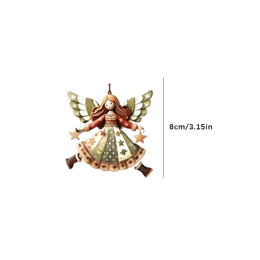 8PCS Christmas Wooden Flat Creative Retro Angel Doll Pendant Christmas Tree Pendant Supplies Colorful Versatile Decoration Peaceful Pleasures Health and Wellness