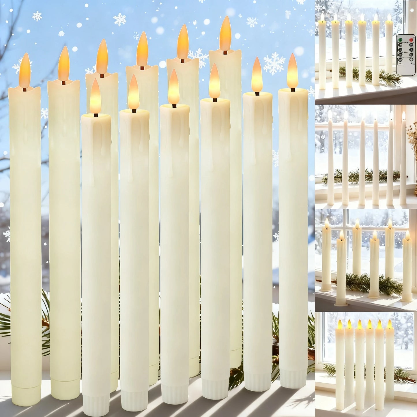6Pack LED Flameless Taper Candles Lights 3D Wick Battery Christmas Simulation Candles Window Candles Long Electric Candles Lamp Peaceful Pleasures Health and Wellness
