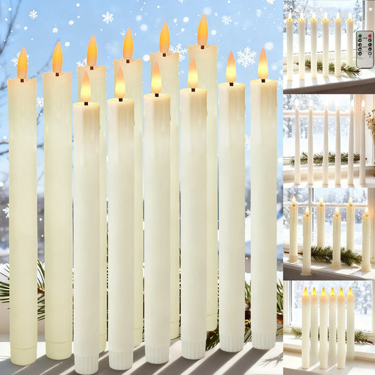 6Pack LED Flameless Taper Candles Lights 3D Wick Battery Christmas Simulation Candles Window Candles Long Electric Candles Lamp Peaceful Pleasures Health and Wellness