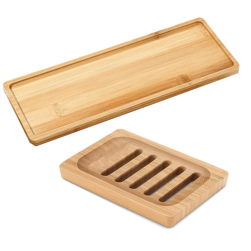 Bamboo Bathroom Accessories Set – 2-Piece Eco-Friendly Tray & Bar Soap Dish Holder